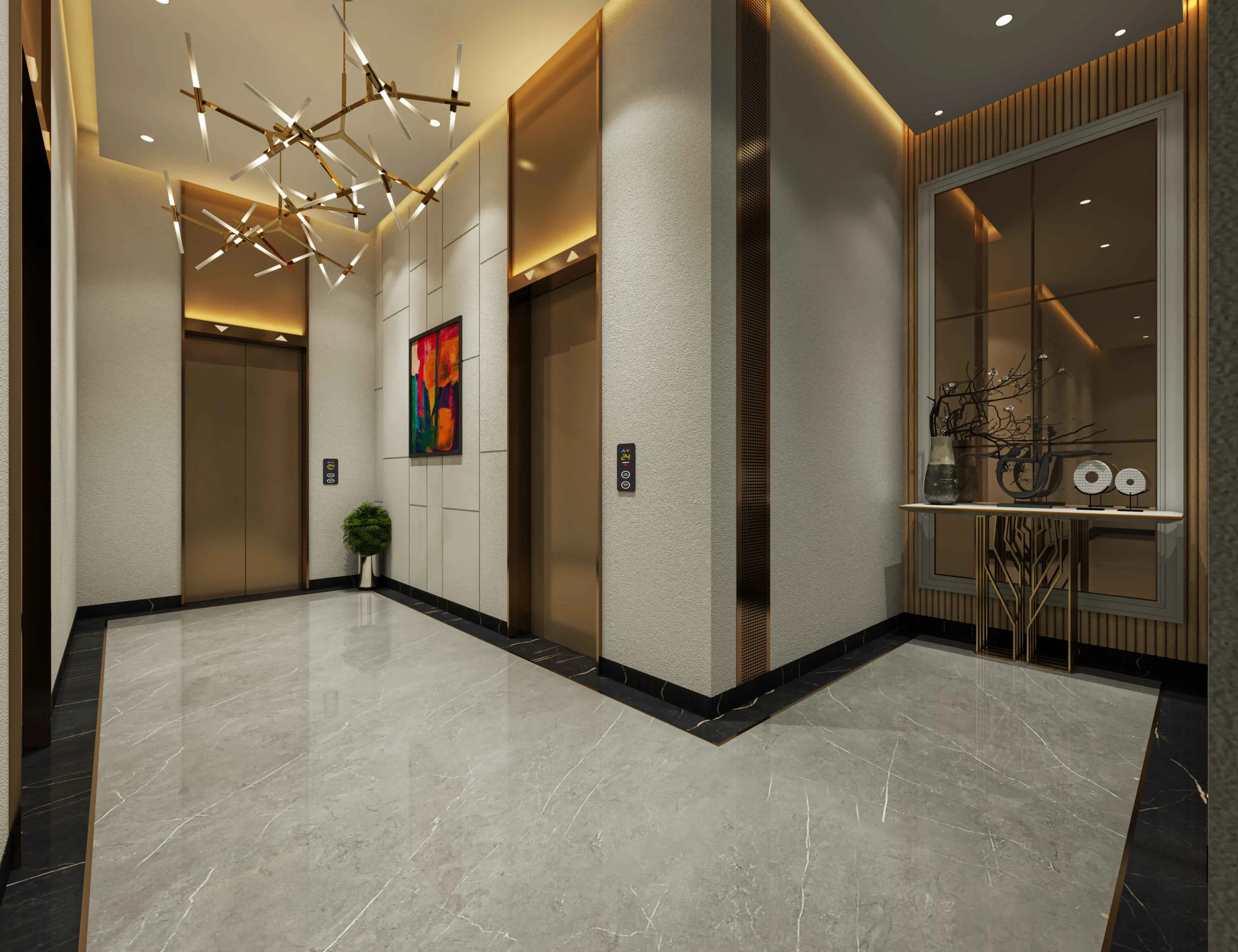 Double-height designer lobby